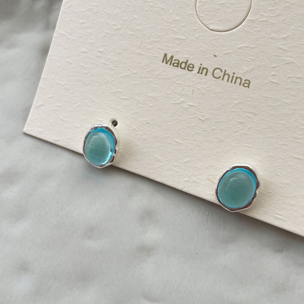 925 sterling silver aquamarine oval earrings - silvery