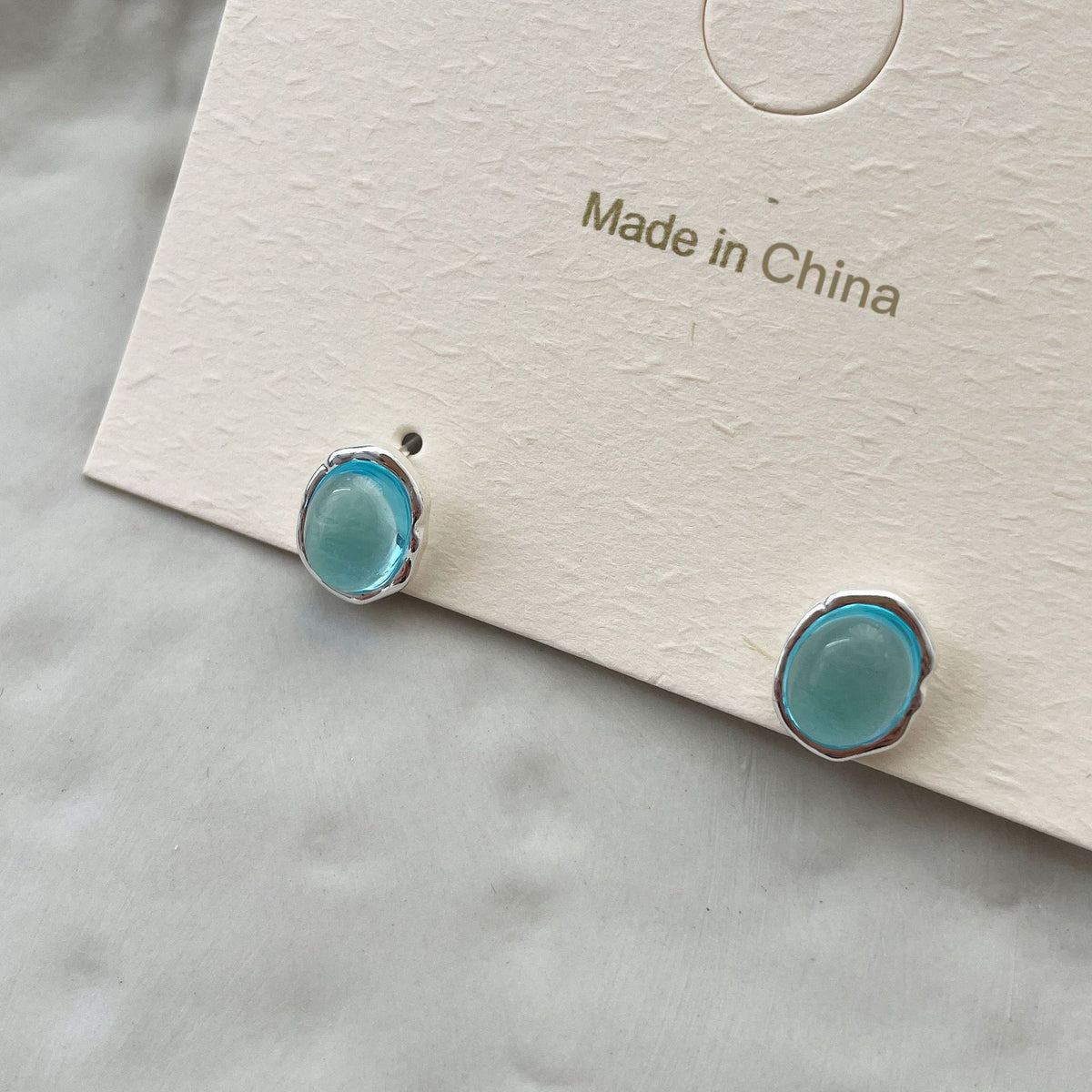 925 sterling silver aquamarine oval earrings - silvery