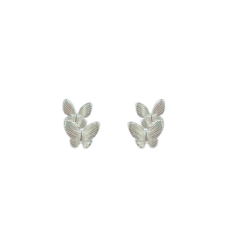 S925 sterling silver butterfly earrings - silvery