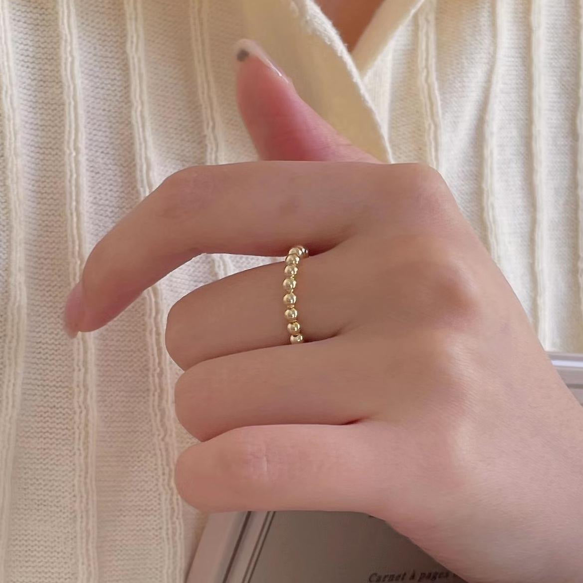 925 sterling silver round bead open ring