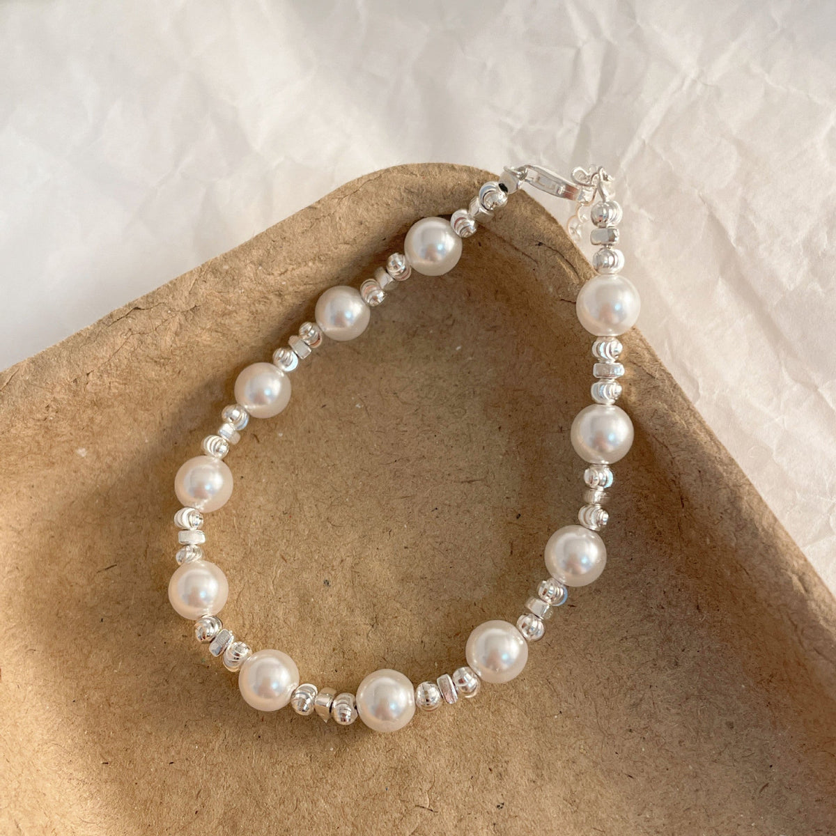 925 sterling silver pearl bracelet - silvery