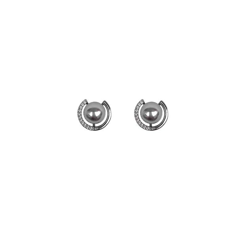S925 sterling silver grey pearl earrings - silvery