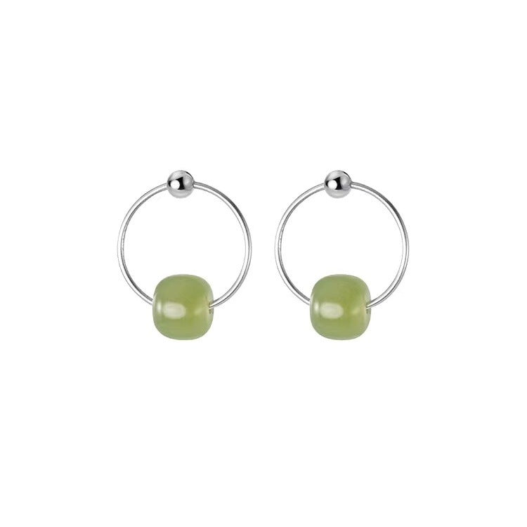 S925 Sterling Silver Natural Hotan Jade Earrings - Silver