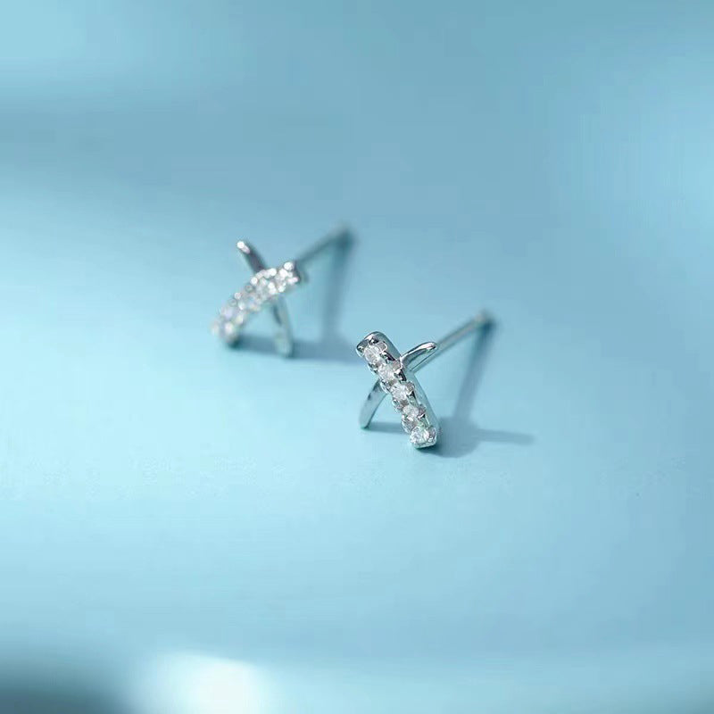 925 sterling silver X letter earrings - silvery