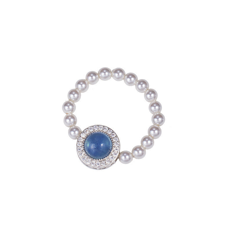925 sterling silver pearl elastic rope ring