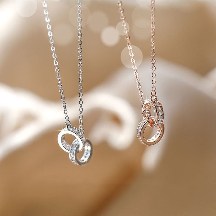 925 silver double ring pendant necklace