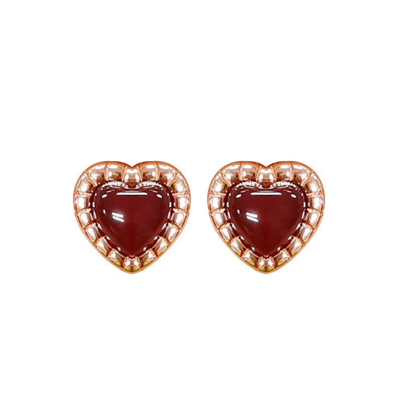 925 sterling silver heart earrings - champagne golden