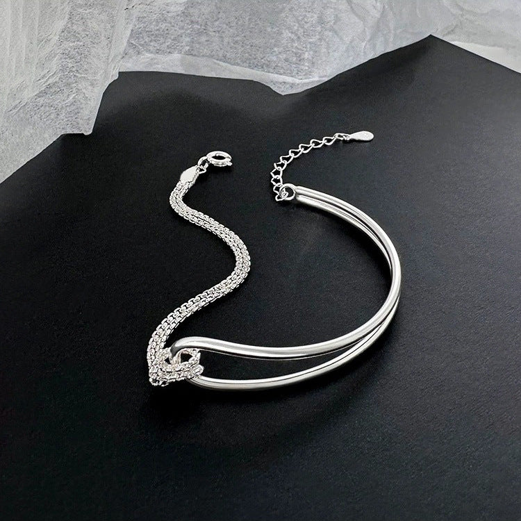 925 sterling silver asymmetrical bracelet - silvery