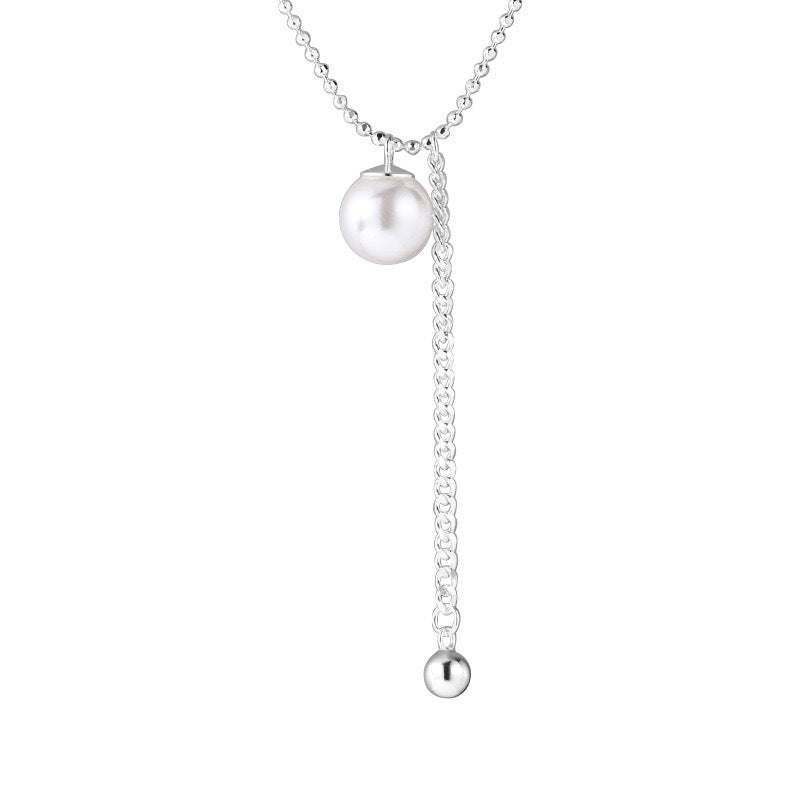 S925 Pure Silver Pearl Pendant Necklace - Silvery