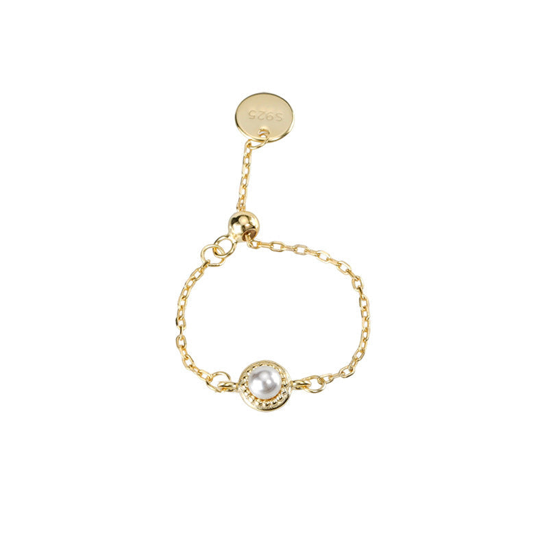 S925 sterling silver chain ring - golden