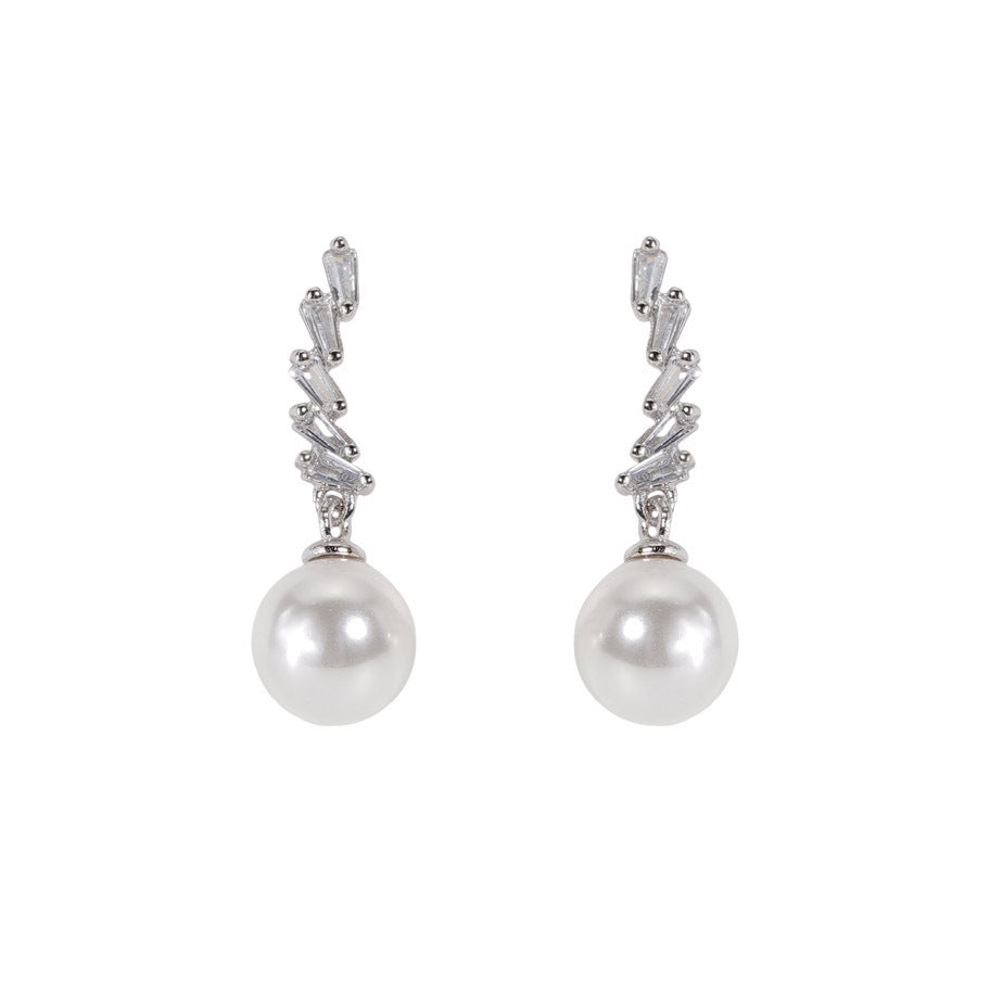 925 sterling silver imitation pearl earrings - silvery