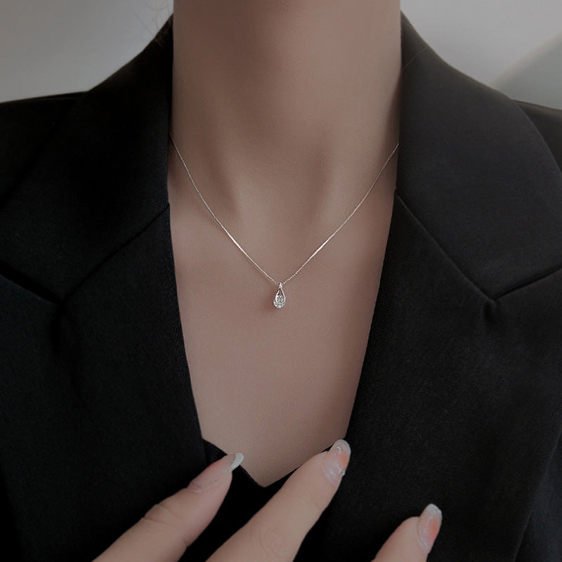 925 sterling silver zircon water droplet necklace