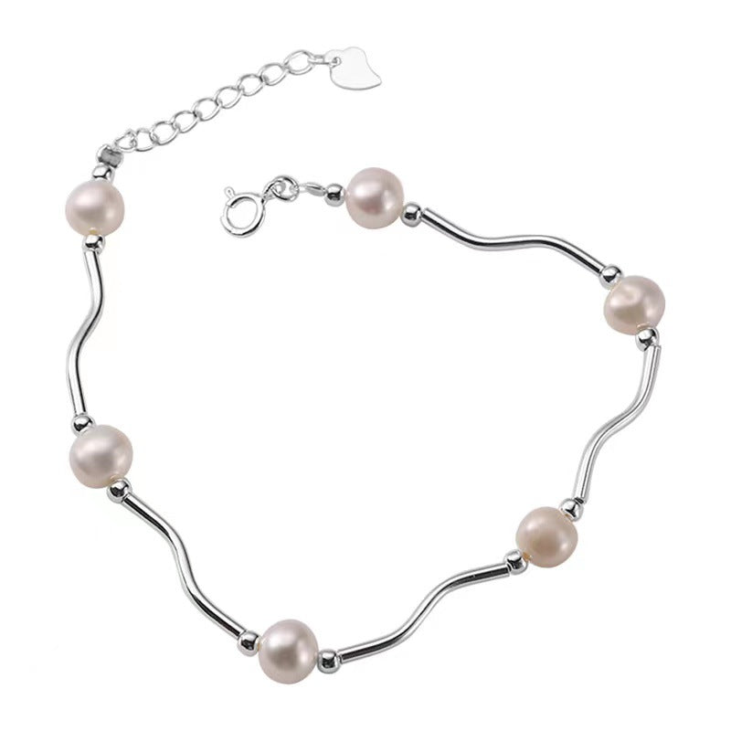 925 sterling silver freshwater pearl bracelet - silvery