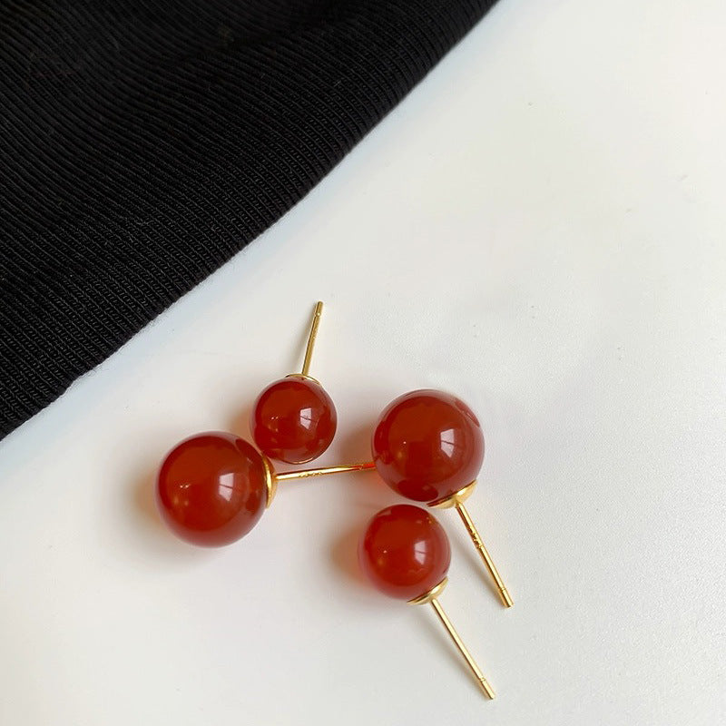 S925 pure silver red agate earrings