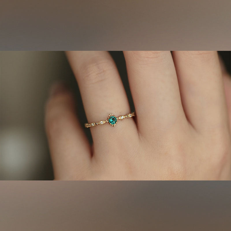 S925 sterling silver inlaid with green zirconium open ring