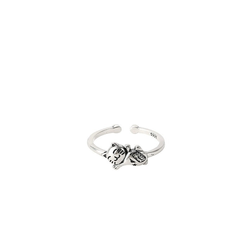 925 sterling silver cat shaped open ring - silvery