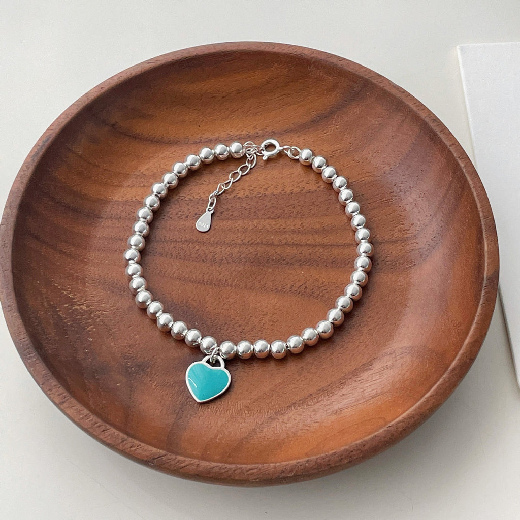 925 sterling silver  heart-shaped pendant bracelet - silvery