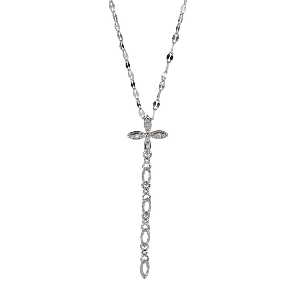 S925 sterling silver cross tassel pendant necklace - silver