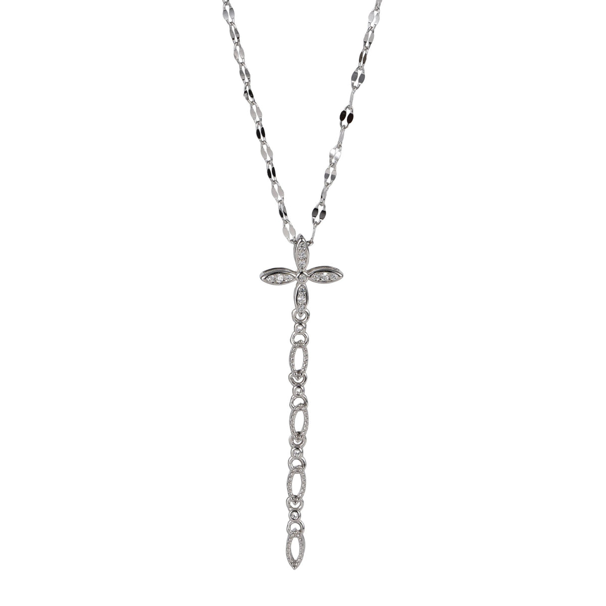 S925 sterling silver cross tassel pendant necklace - silver