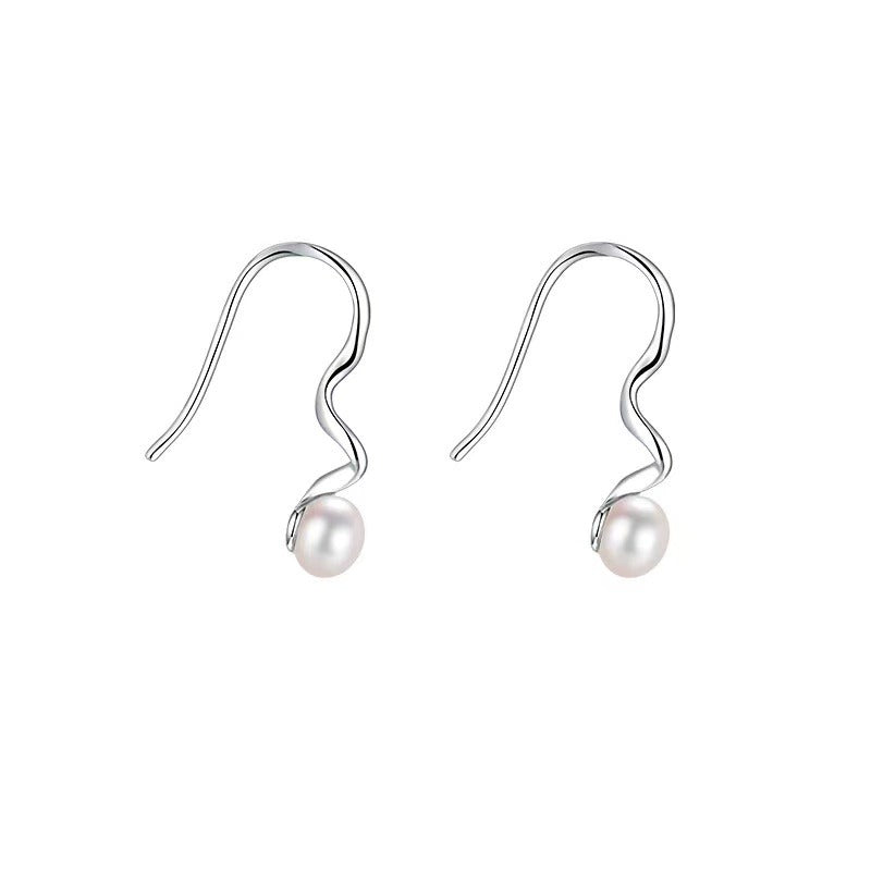 S925 Pure Silver Freshwater Pearl Earrings - Silvery