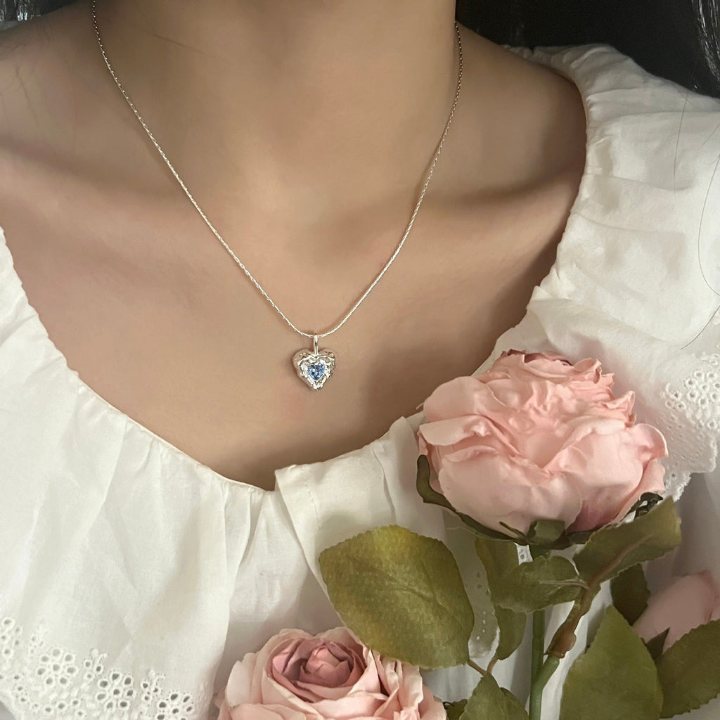 925 sterling silver heart-shaped pendant necklace - silvery