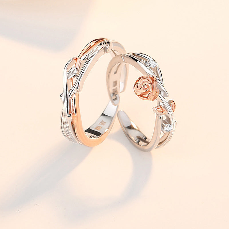 999 Silver Rose Couple Ring