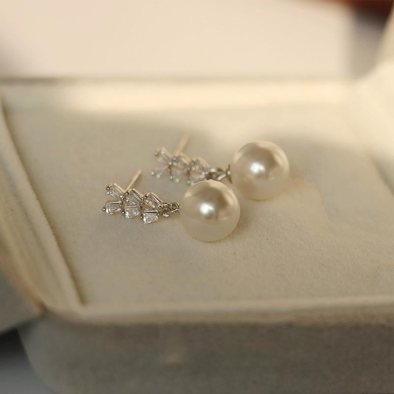 925 sterling silver pearl earrings - silvery