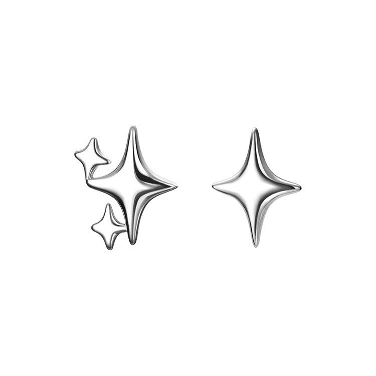 925 sterling silver asymmetrical star earrings - silvery