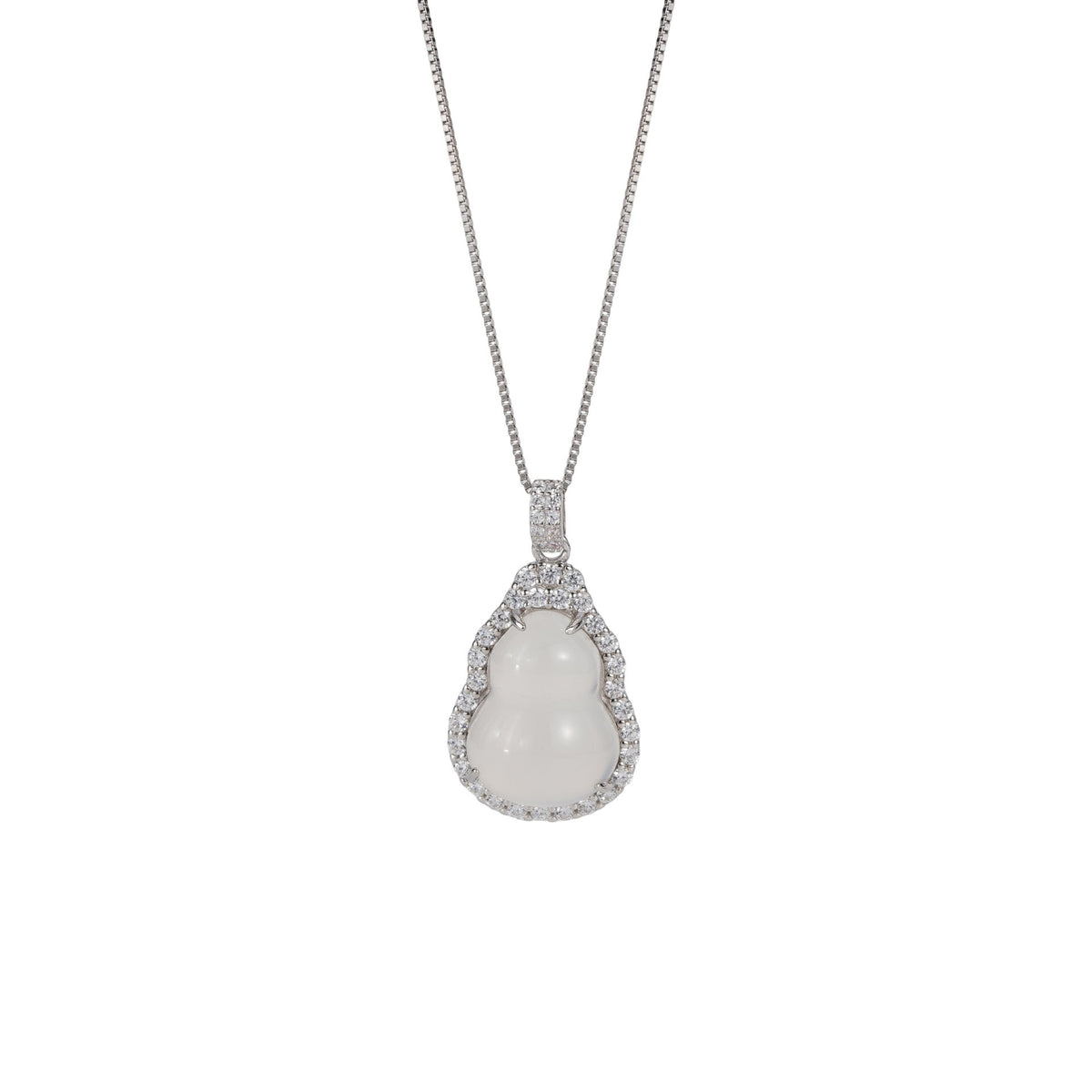 S925 pure silver and white jade gourd pendant necklace