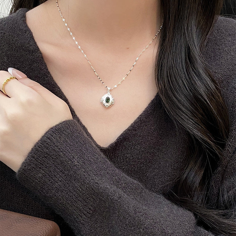 925 sterling silver inlaid with colored zirconia pendant necklace