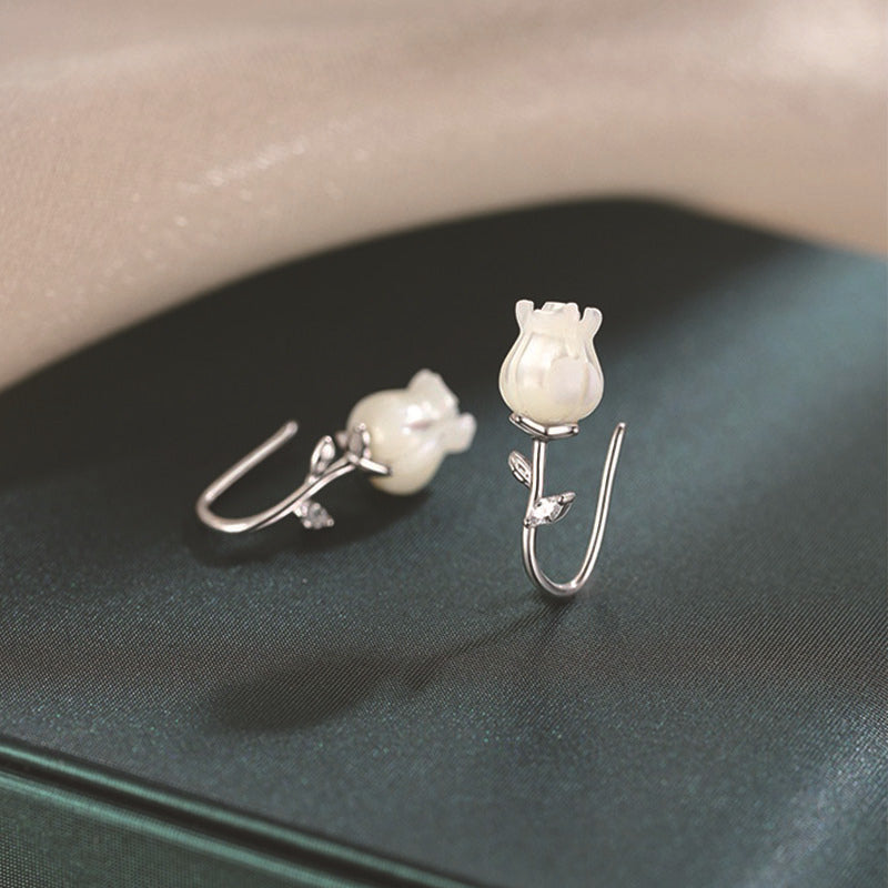 925 sterling silver flower ear hook - silvery