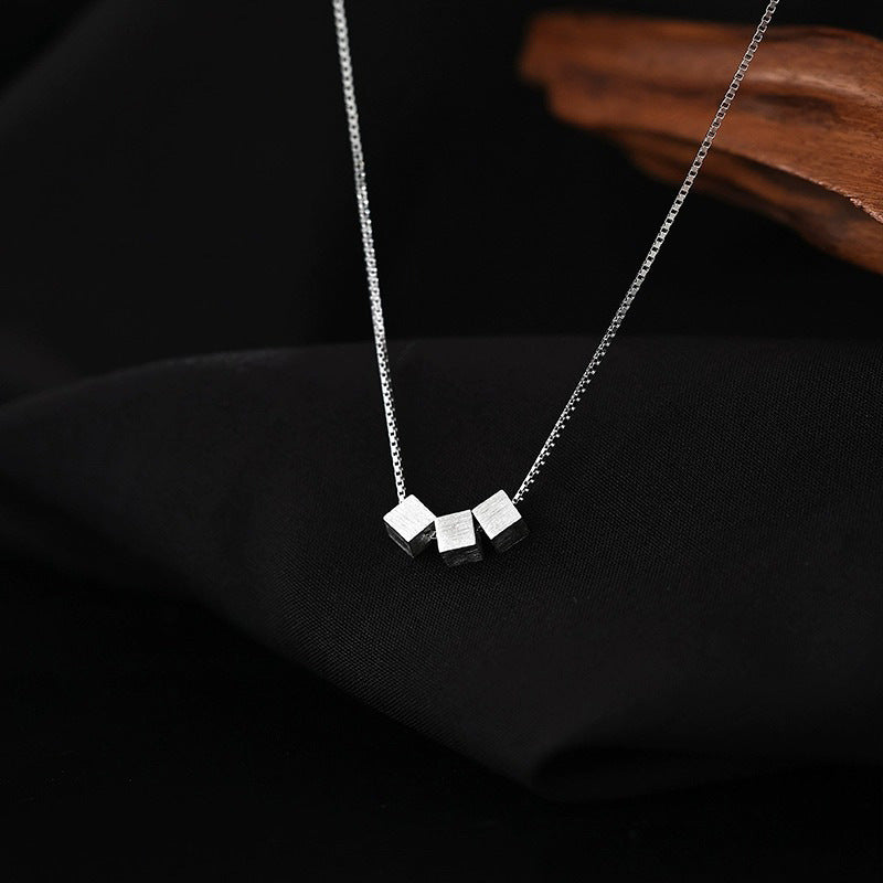 925 sterling silver square pendant necklace - silvery