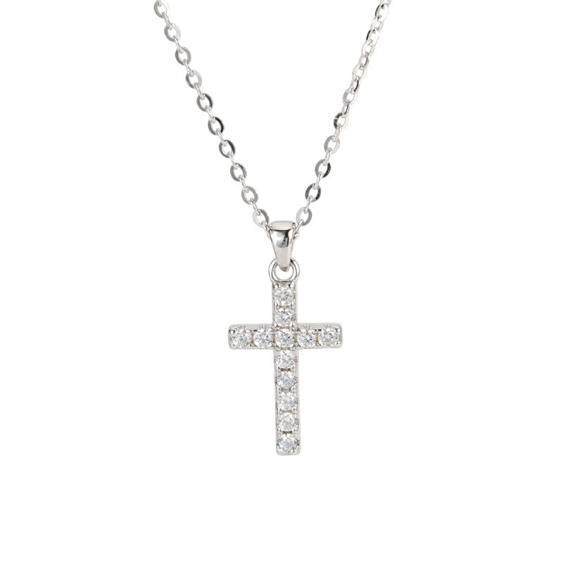 S925 Pure Silver Cross Pendant Necklace - Silvery
