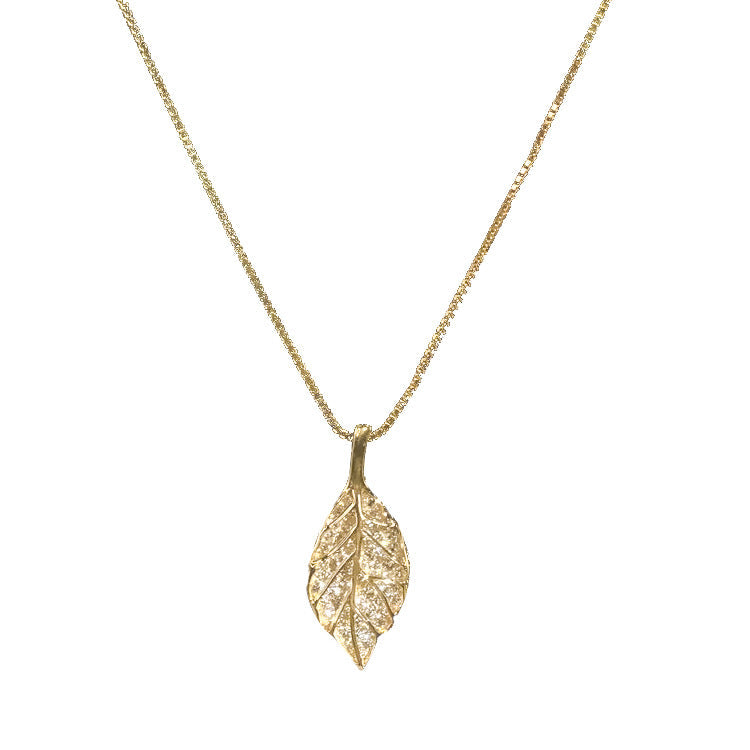 925 sterling silver leaf shaped pendant necklace - golden