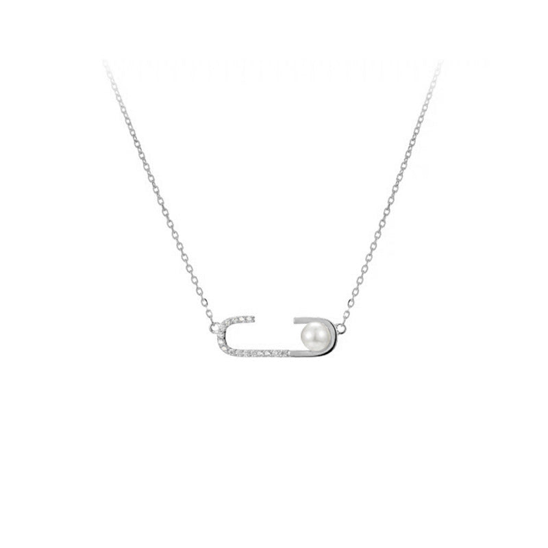 S925 sterling silver paperclip pendant necklace - silvery