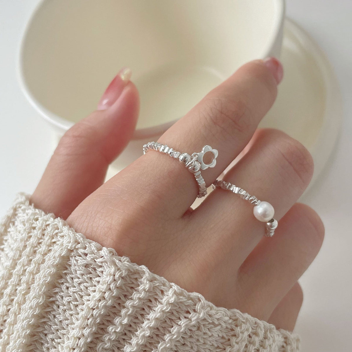 925 sterling silver elastic rope ring - silvery