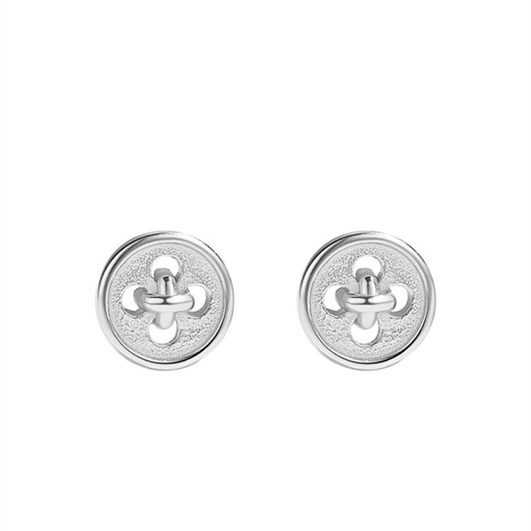 S925 silver button graphic earrings