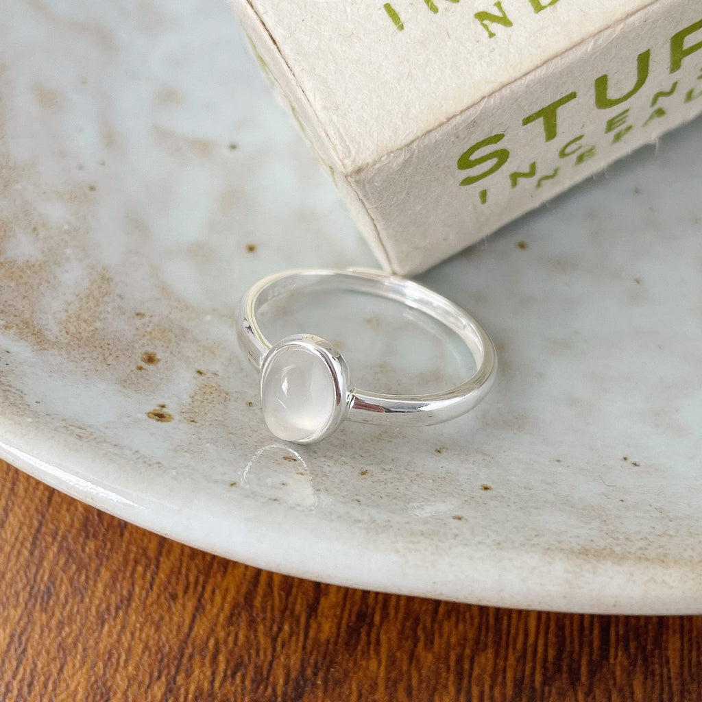 925 sterling silver oval chalcedony open ring