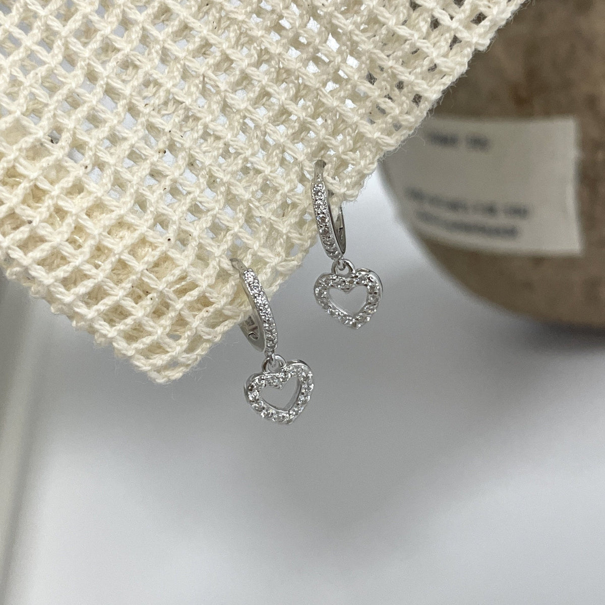 925 sterling silver heart pendant earring - silvery