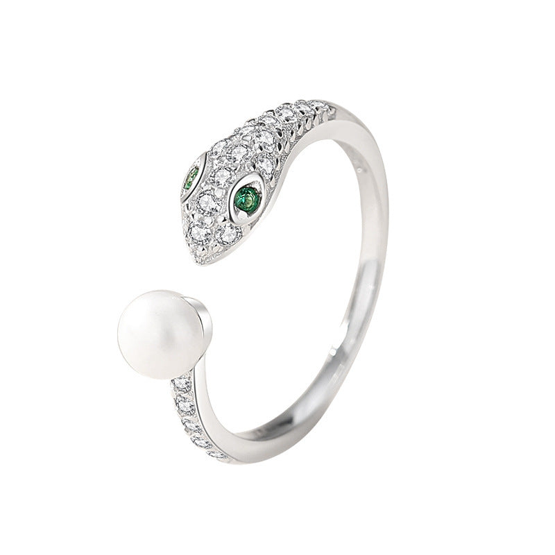 S925 sterling silver zodiac snake freshwater pearl ring