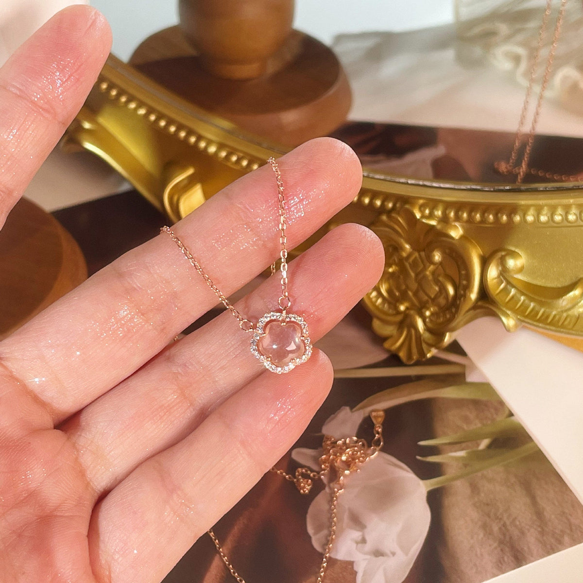 925 sterling silver pink crystal necklace