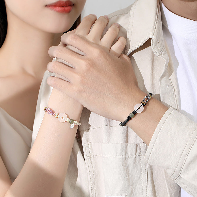 Jade pulp safety buckle couple woven rope bracelet