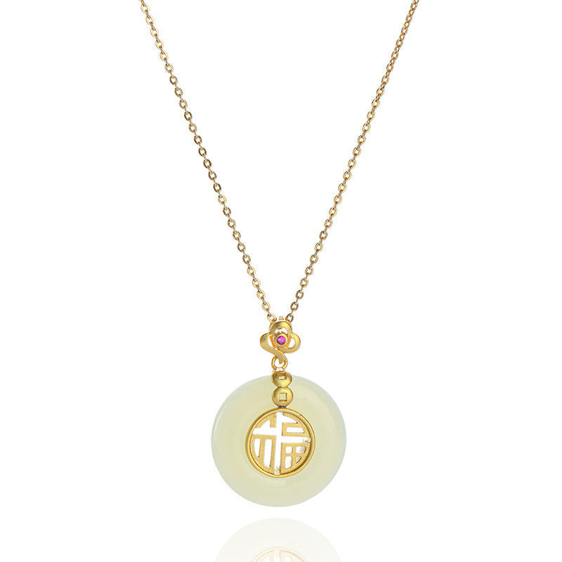 925 Sterling Silver Hotan Jade Pendant Necklace - Golden
