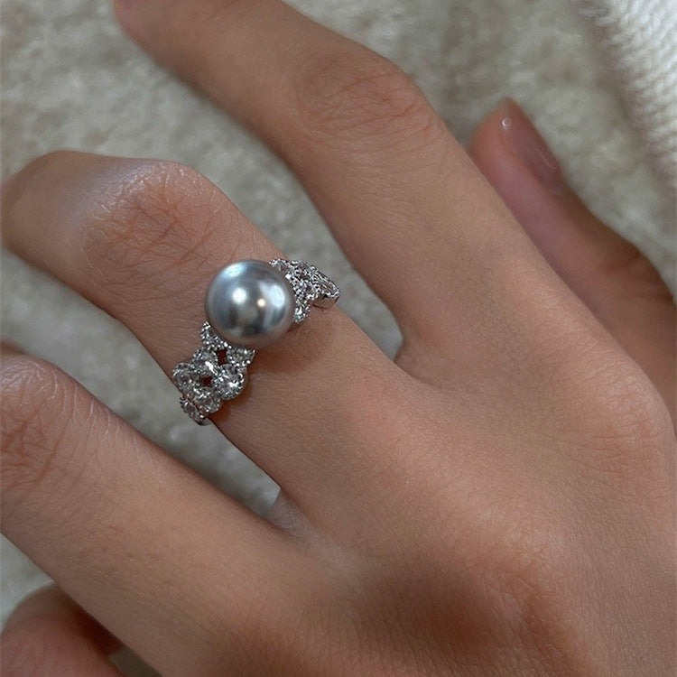 925 sterling silver pearl ring - silvery