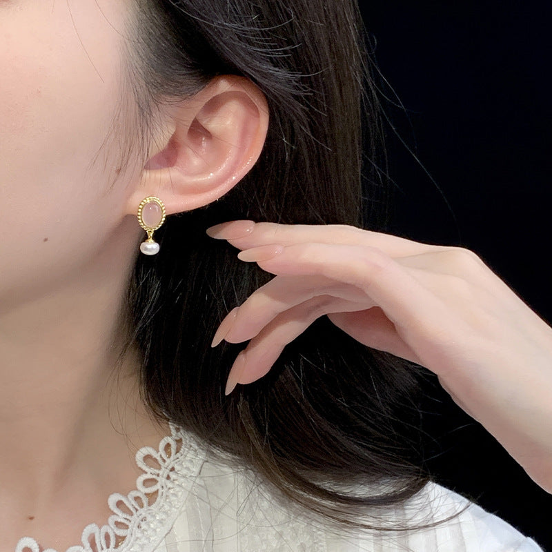 S925 pure silver natural chalcedony freshwater pearl earrings