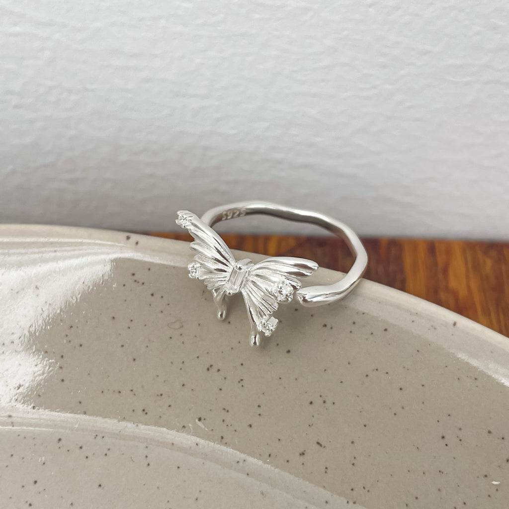 925 sterling silver butterfly ring - silvery
