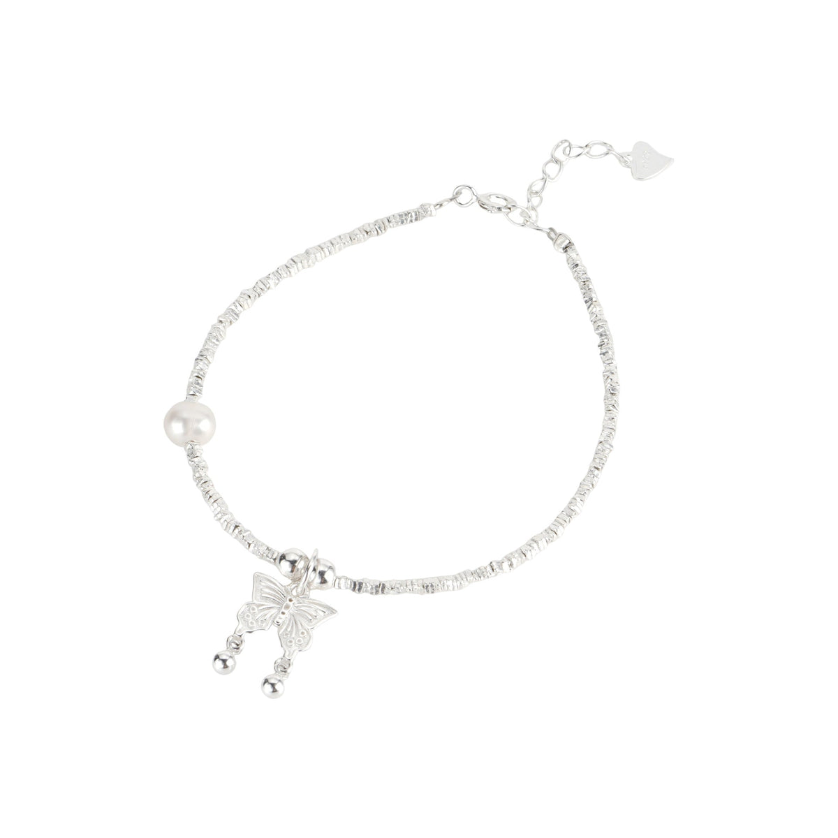 S925 Pure Silver Freshwater Pearl Butterfly Bracelet - Silvery