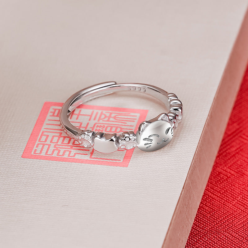 999 Silver Kitten Ring - Silvery