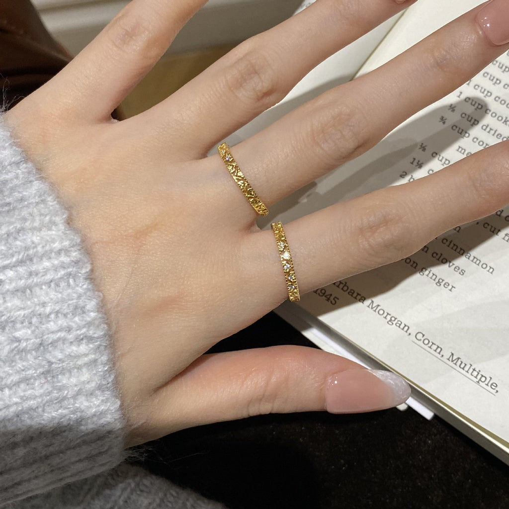 S925 Pure Silver Hollow Pattern Ring - Golden