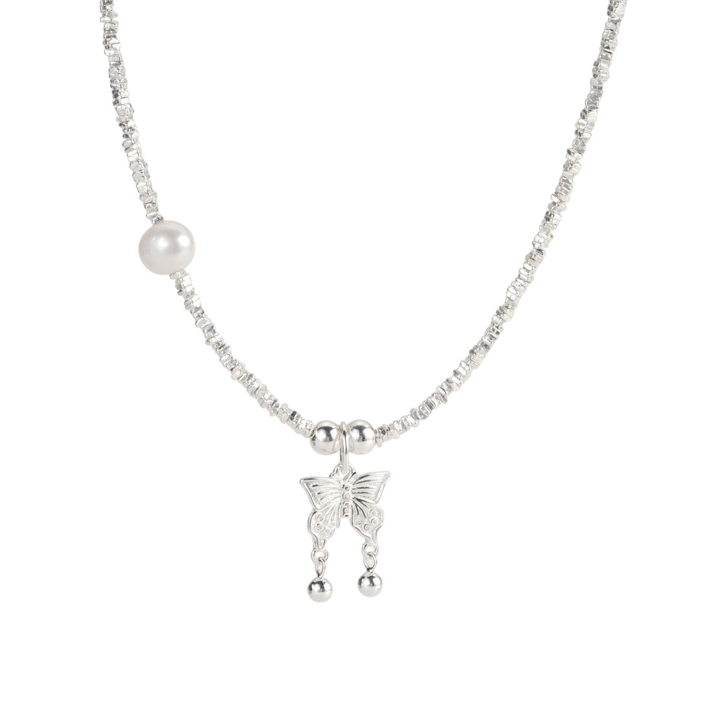 S925 Silver Broken Silver Butterfly Pendant Necklace - Silvery